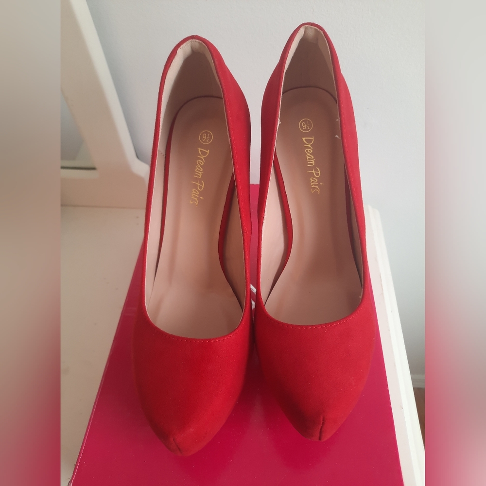 Red suede platform stiletto